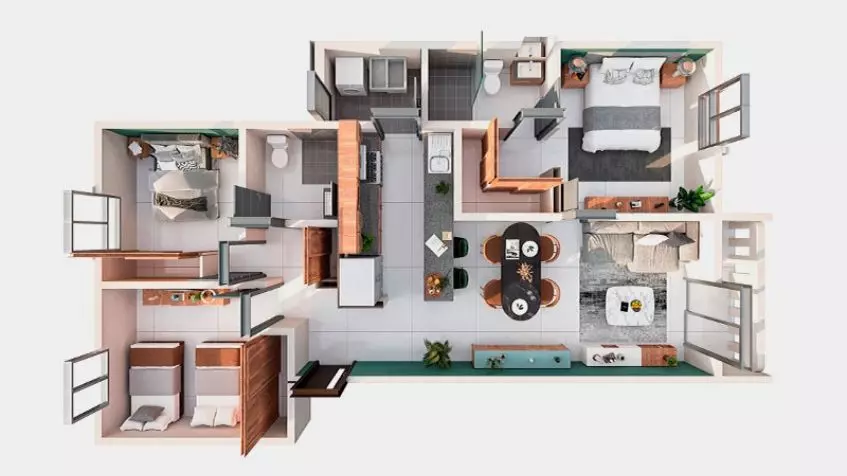 Architectural plan of 3 bedrooms in La Selva Residences