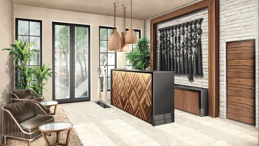 Réception avec lustres de style minimaliste à Adhonai Tulum