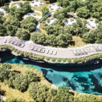 Vue aérienne d'un cénote au Sanam Country Club