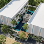 Aerial view of two apartment buildings in Ameli Tulum