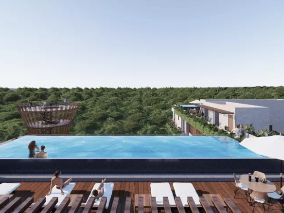 A pool terrace overlooking the jungle at Mayan View Tulum