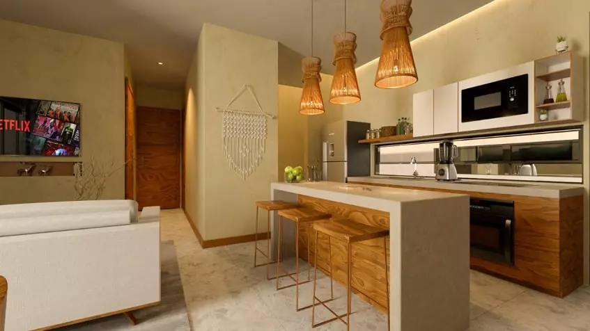 Una cocina integral equipada en Monarca 28 Beach Town