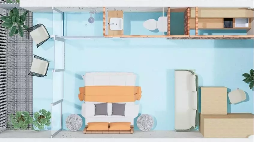 Un plano arquitectonico de un estudio en Baay