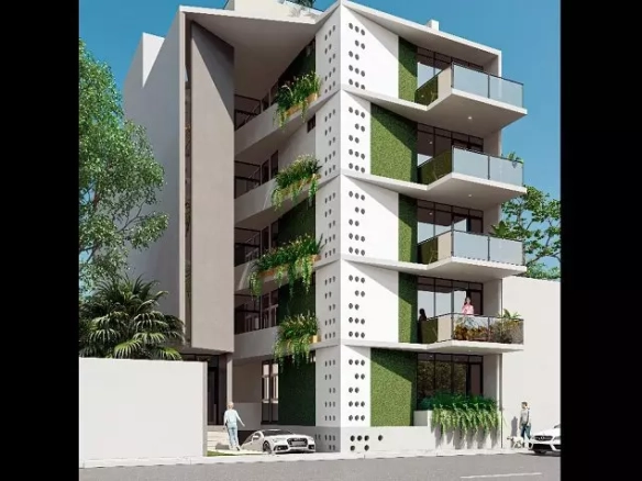 Facade of an apartment building in Zenith Tower Playa del Carmen
