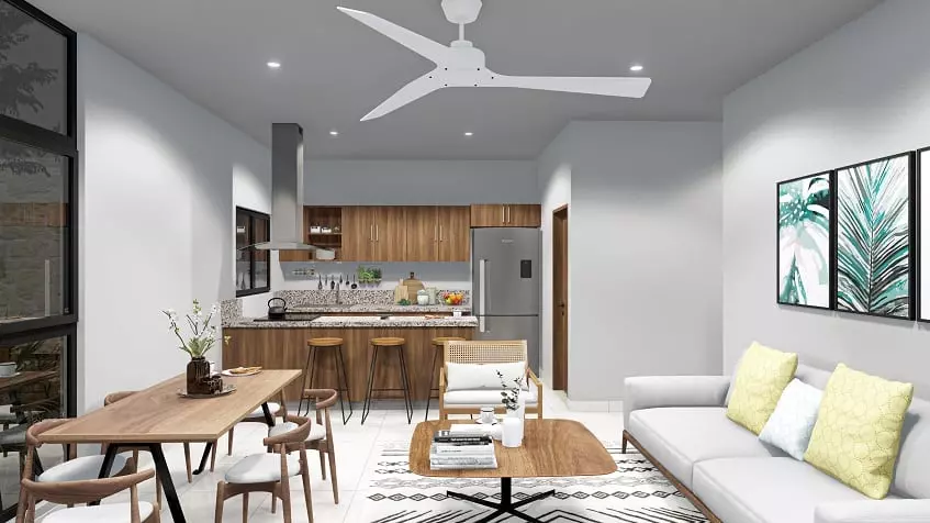 Una sala con cocina en Zenith Tower Playa del Carmen