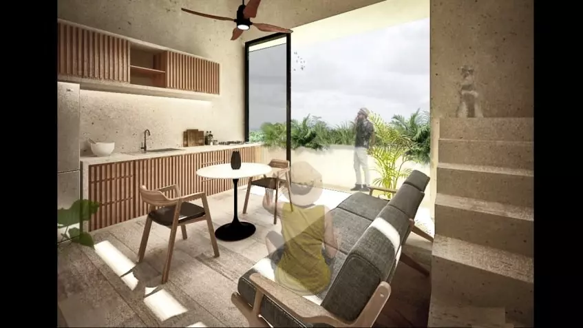 Una cocina y un balcon en 45 Av Apartments