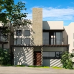 Façade de trois maisons à deux étages et parking dans le village de Muk