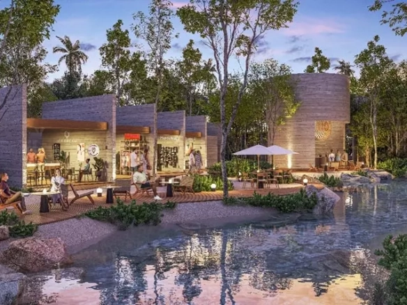Una tienda de helados y un rio enfrente en Nativo Tulum