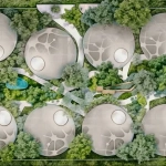 Vue aérienne des biodômes de la jungle de Nek Ha Tulum