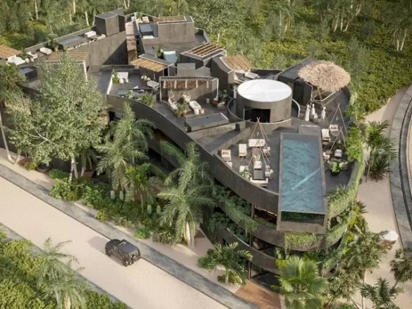 Vista aérea de una azotea en Macadam Jungle Tulum