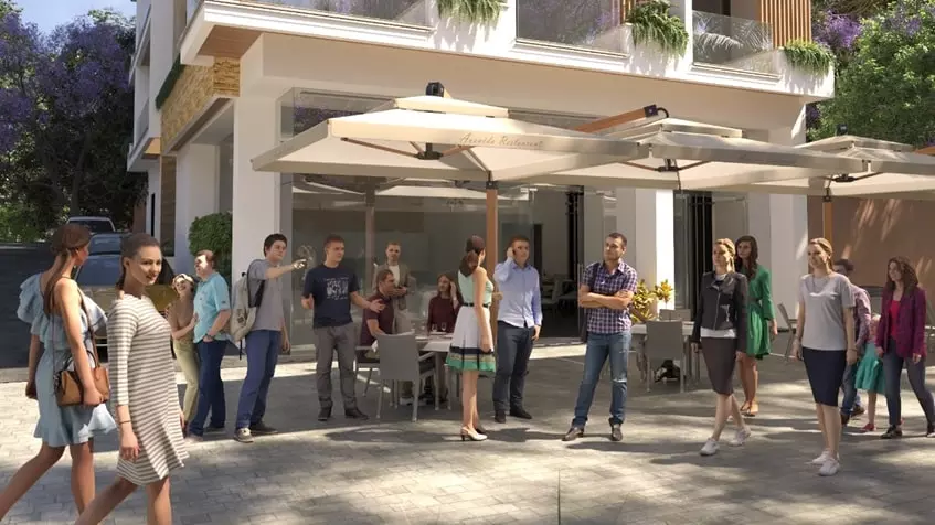 fifth-avenida-elysium A group of people on a street chatting in Elysium.