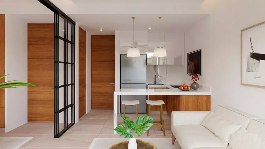 living room-kitchen-elysium An integral kitchen with a living room in Elysium