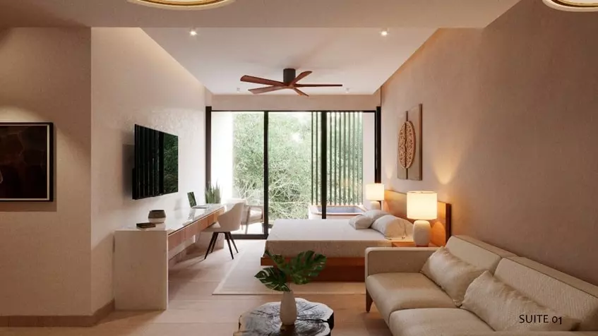 sala-tv-elysium A room with a terrace and a Jacuzzi at Elysium