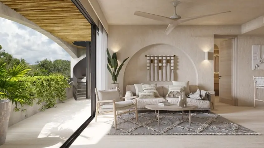 A room with plants and a terrace at Ardeh Tulum