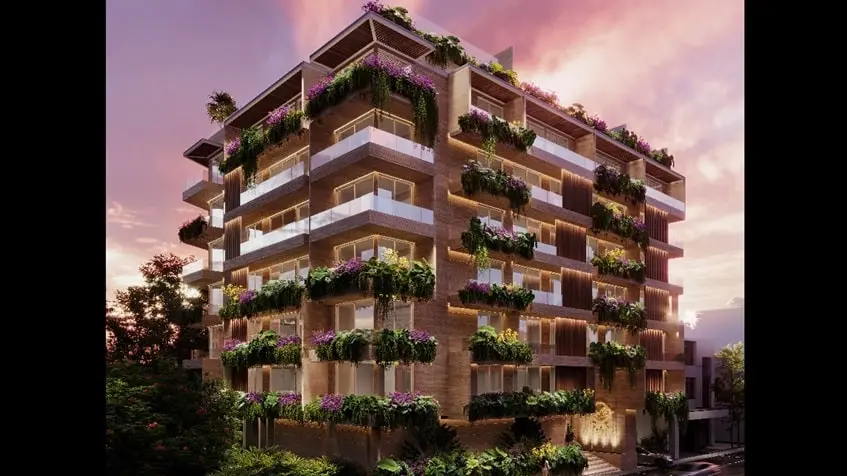 Vista aerea de un edificio desde la esquina en Idilik Residences Playa del Carmen