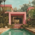 Façade d'une maison rose à Sanctuary Tulum