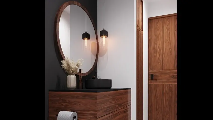 Un baño completo con un espejo grande en Black Savage Playa del Carmen