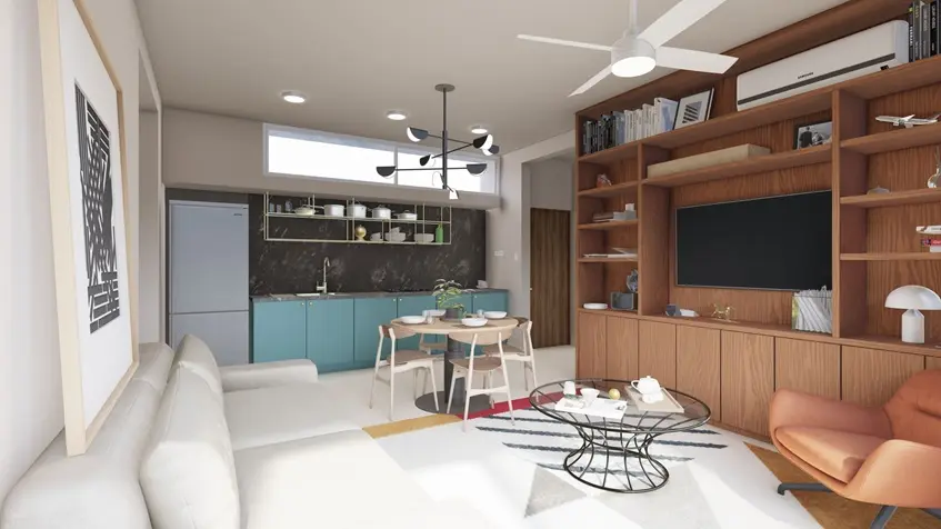 Urbalam Living Room Kitchen Playa del Carmen