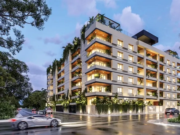 Se muestra la fachada Costa Celeste Playa del Carmen