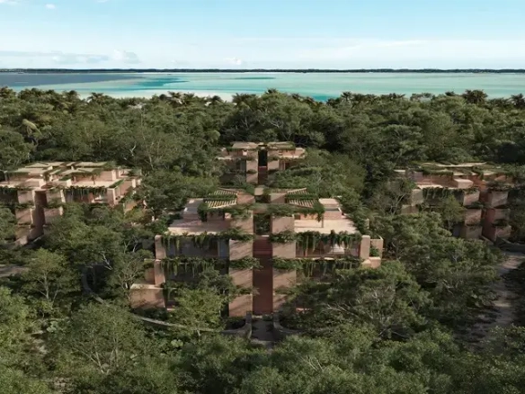 Vue aérienne du village de Kalan Bacalar