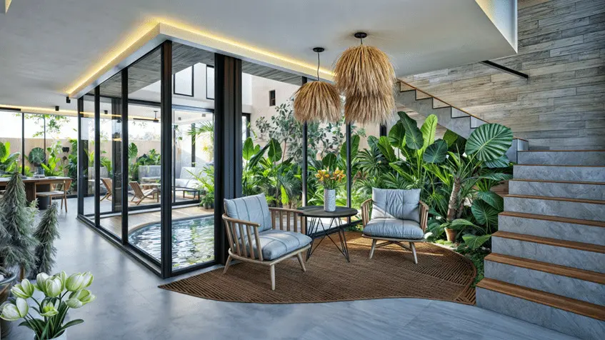 Acceso a lobby de senderos homes en playa del carmen