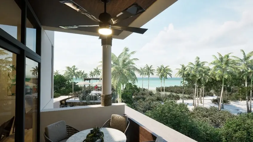 Un balcon de un departamento con vista al mar en Najau Telchac