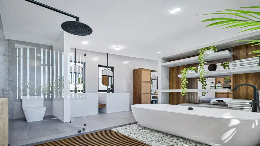 recámara con baño de senderos homes en playa del carmen