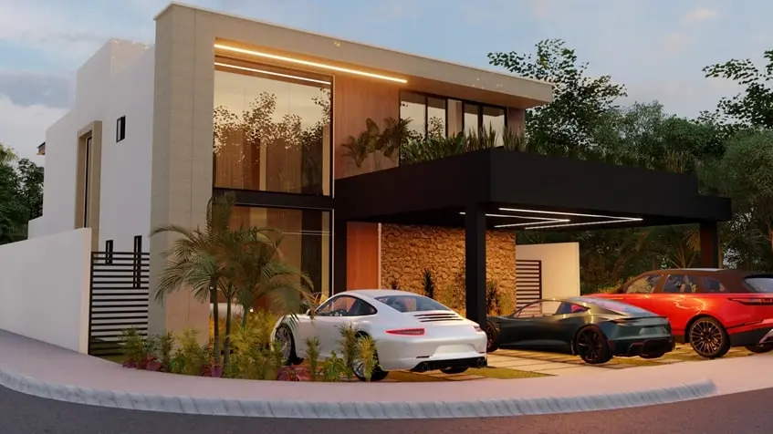 Una fachada de una casa en Villas Soleil Playa del Carmen