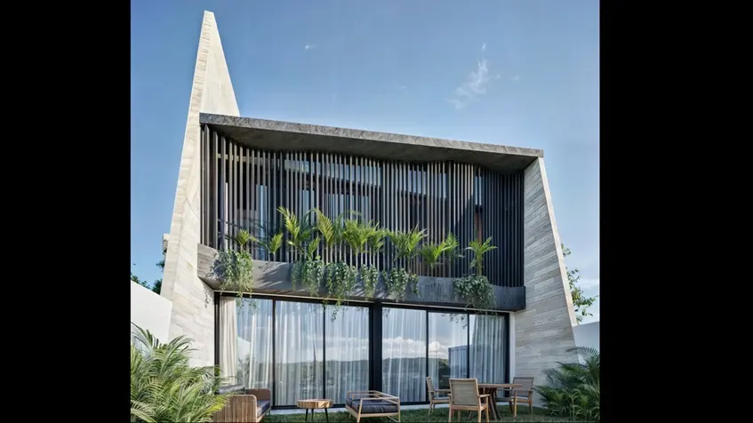 Fachada exterior de senderos homes en playa del carmen