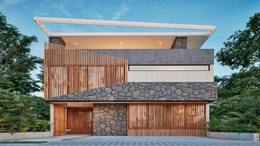 Fachada principal senderos homes en playa del carmen