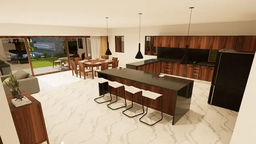Una cocina integral con vista al jardin en Villas cercle Tulum