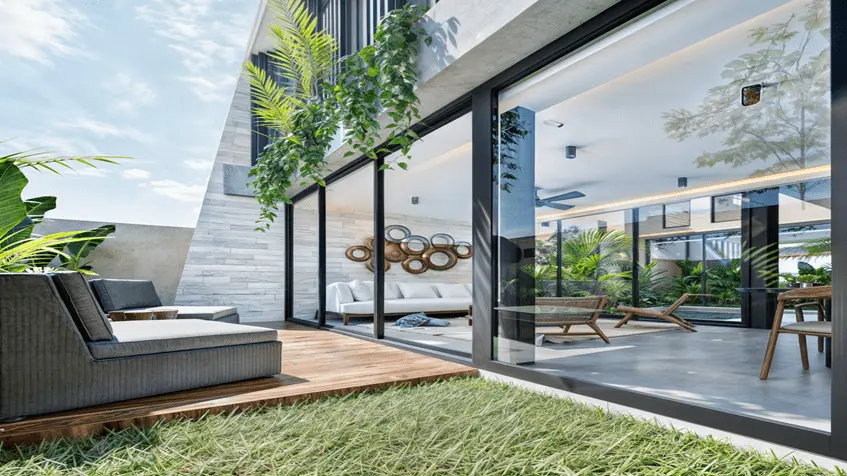 Terraza exterior de senderos homes en playa del carmen
