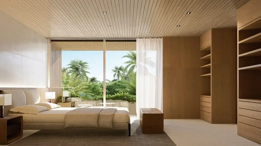 One bedroom with wooden closets and exterior view at Amari Cosmos