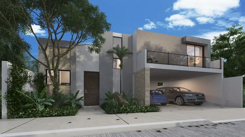 Fachada de una casa de de 2 niveles en Adara Merida