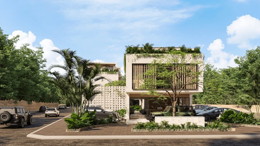 Fachada exterior en Amatista Puerto Aventuras