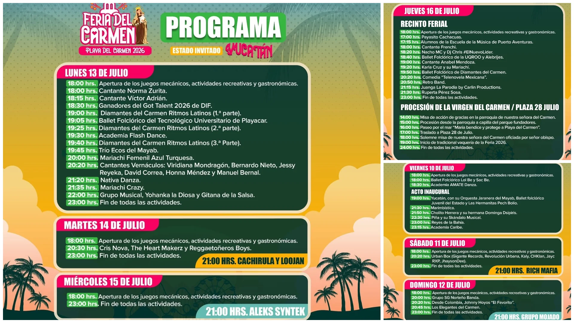 Programme de la Foire du Carmen Playa del Carmen 2026.