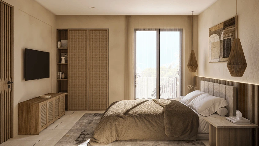 Interio de una Recamara en Amatista Puerto Aventuras