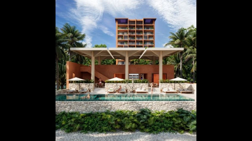 Area de camastros en Mistral Condos Costa Mujeres Cancun