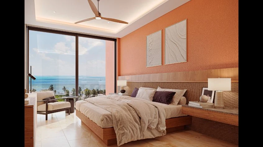 Interior recámara en Mistral Condos Costa Mujeres Cancun