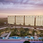 Vue latérale aérienne de la façade Alto Norte Mérida