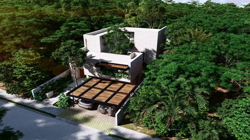 Vue aérienne de la villa Casa Bakal Tulum