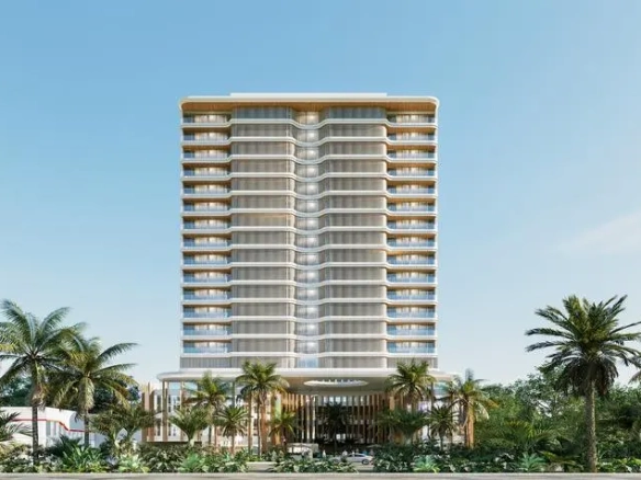 Fachada frontal de Torre Insignia Puerto Cancún | Residencias de 2 y 3 Recámaras en Venta