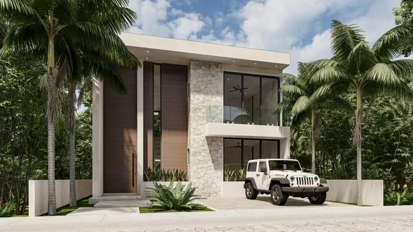 Fachada frontal Villa Iguana en Villas Tulum Country Club