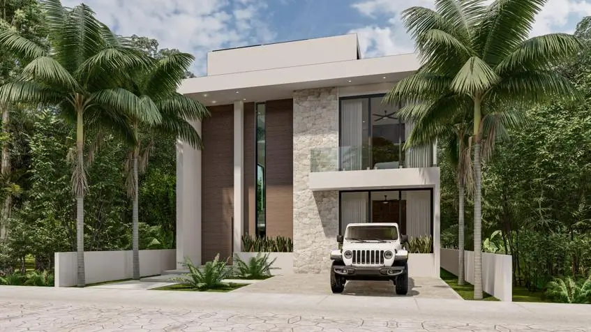 Fachada del modelo Casa Tortuga en Villas Tulum Country Club