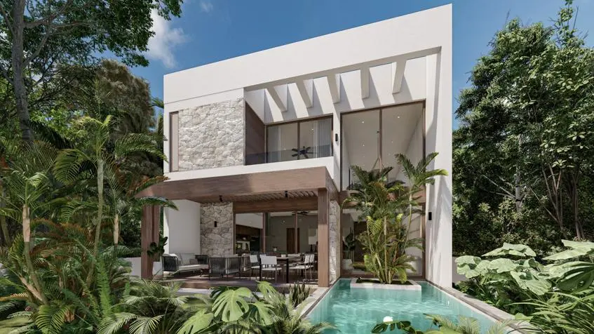 Fachada posterior de la Villa Jaguar en Villas Tulum Country Club