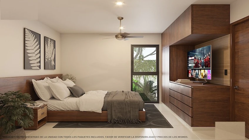 Interior of one bedroom in Frida Residencial Merida