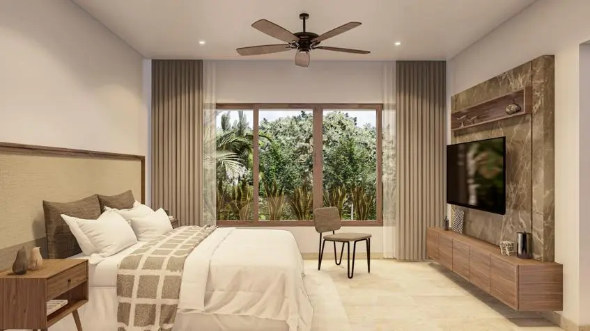 Recámara interior de la Villa Jaguar en Villas Tulum Country Club