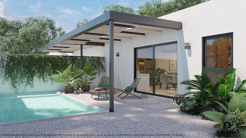 Terrace with swimming pool in Frida Residencial Merida