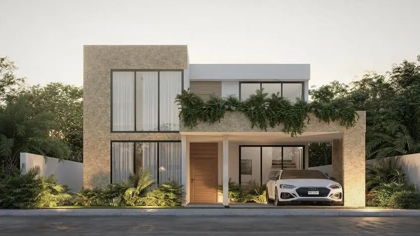 Fachada modelo Ceiba en Balche Villas Tulum Country