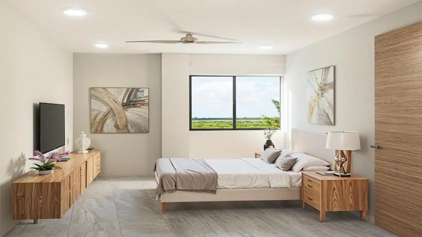 Interior of one bedroom at Thea Condos Puerto Morelos